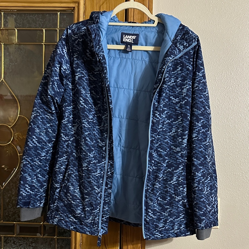 Lands' End Navy Blue Camouflage Ski Jacket